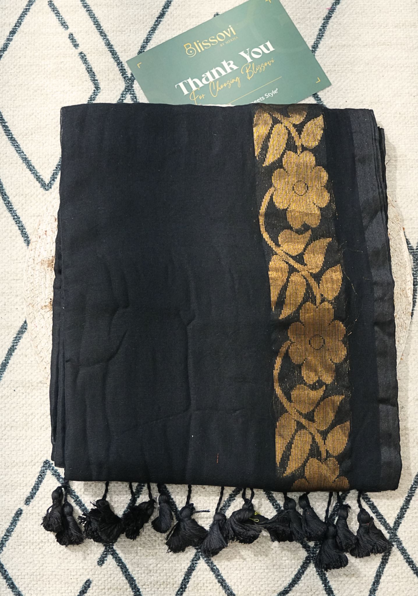 Noir Amara Gold Mulmul Saree